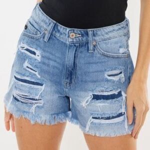 KanCan Frayed Hem Distressed Light Blue Jean Shorts